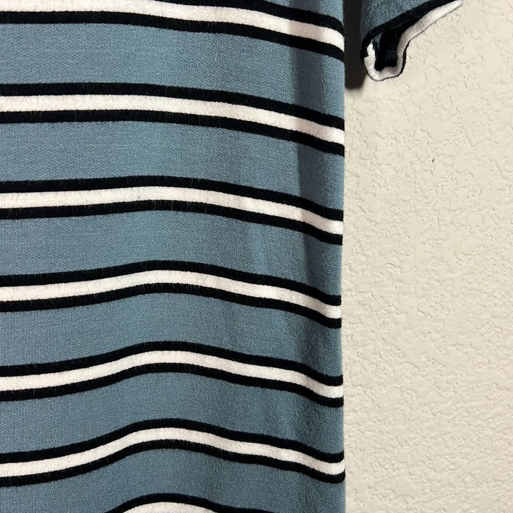 Lou & Grey Blue White Stripe Knitted Short Sleeves Shirt Dress Women's Large - Picture 3 of 6